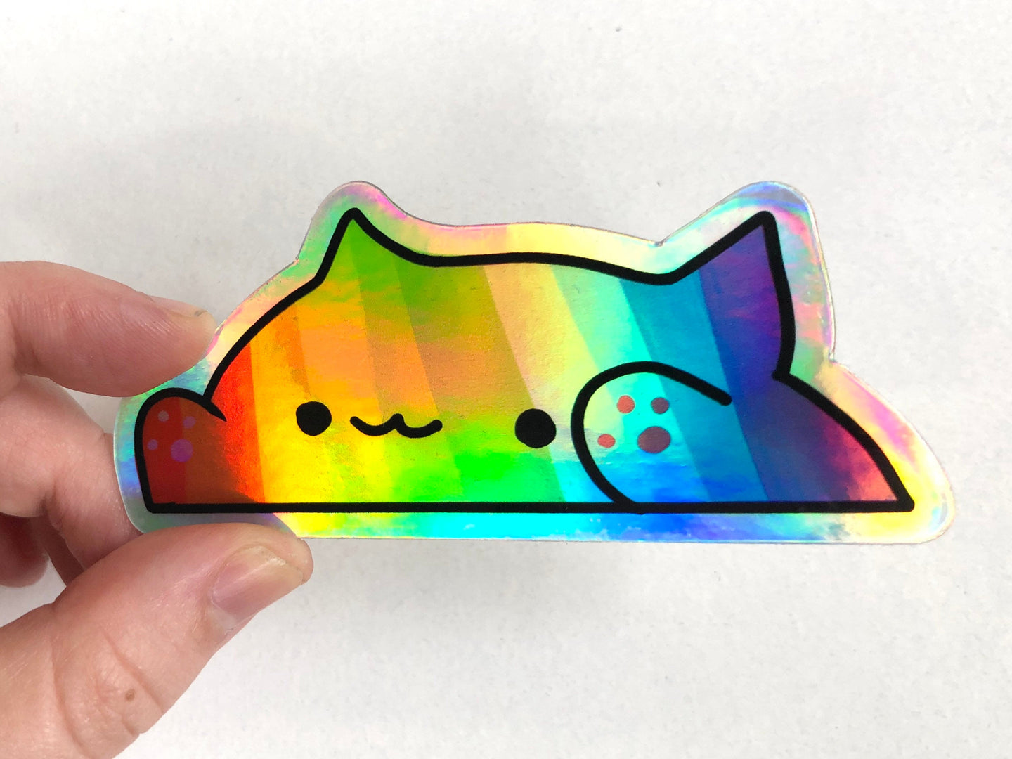 Bongo Cat Rainbow Holographic Vinyl Sticker