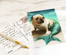 Load image into Gallery viewer, Mermaid Pug Postcard - NEW
