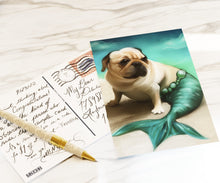 Load image into Gallery viewer, Mermaid Pug Postcard - NEW