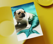Load image into Gallery viewer, Mermaid Pug Postcard - NEW