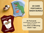 Postcard and Washi Bundle - Tea Rex and Keep Calm and Carry Out