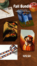 Load image into Gallery viewer, Fall Bundle: 21 Autumn Postcards and Two Rolls of Washi Tape
