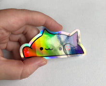 Load image into Gallery viewer, Bongo Cat Rainbow Holographic Vinyl Sticker
