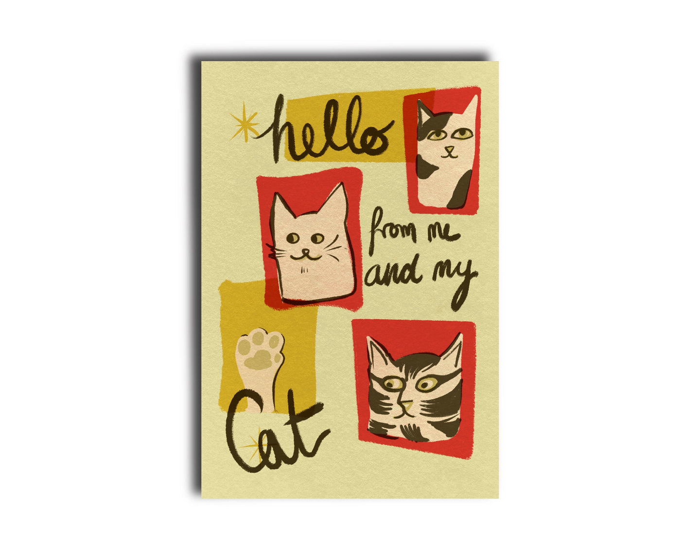 Retro Hello from Me and My Cat Postcard